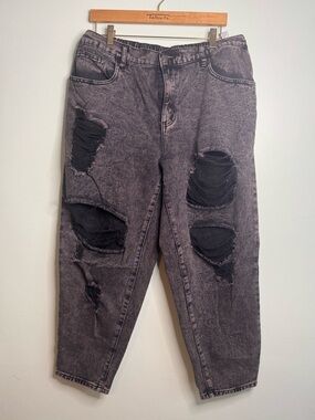 Washed Black Distressed High-Waist Jeans (1XL)